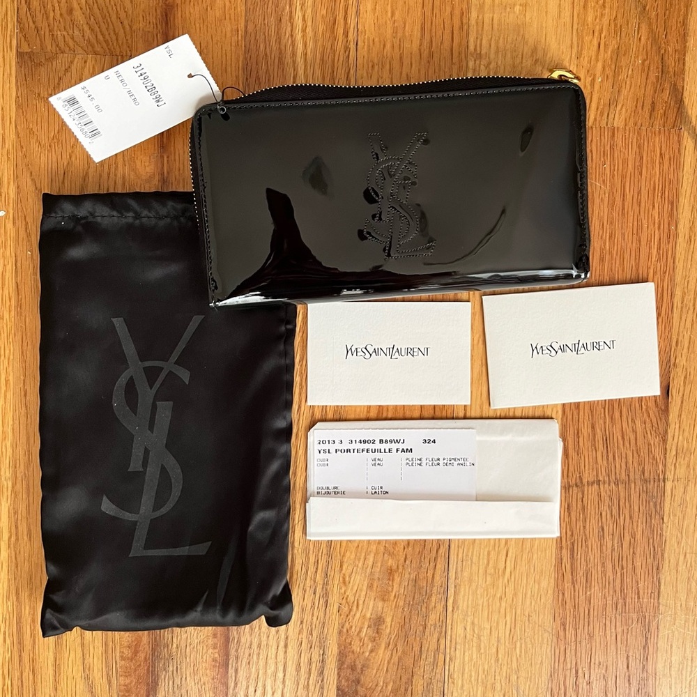 BNWT Saint Laurent Belle de Jour Black/Nero Patent Leather Zip Wallet